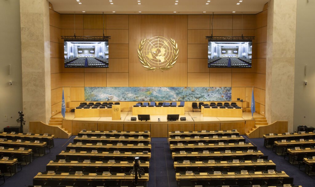 Foto da Sala das Assembleias na ONU em Genebra