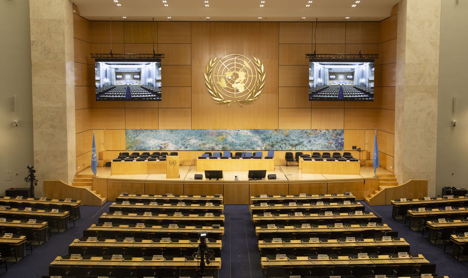 Foto da Sala das Assembleias na ONU em Genebra